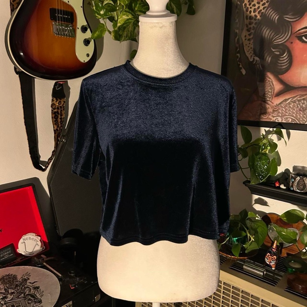 Dark Blue Sapphire Velvet Velour Crop Top